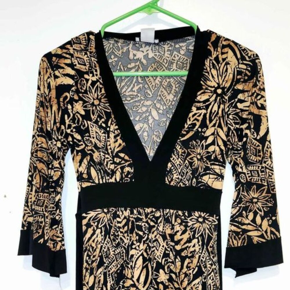 Black & Brown Print Dress with Tie Waist, Women's Size Small